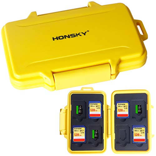 Product Cover SD Card Holder, Honsky Waterproof Memory Card Holder Case for SD Cards, Micro SD Cards, SDHC SDXC, Yellow