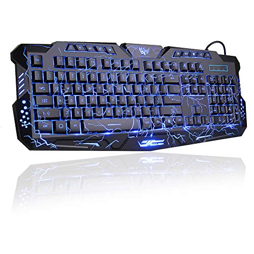 Product Cover BlueFinger LED Gaming Keyboard,Mechanical Feeling USB Wired Computer Keyboard,114 Keys Letters Glow,3 Color Blue/Red/Purple Led Backlit Keyboard for Laptop PC Computer Game Work