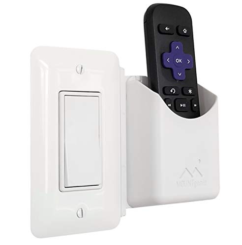 Product Cover The No-Screwups Remote Control Holder by Mount Genie (White): Wall Mount with No Damaging Screws or Tape. Installs in Seconds on Any Light Switch. Great for TV, Ceiling Fan and Roku Remotes.