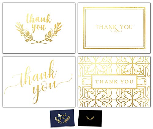 Product Cover 100 Thank You Cards Bulk Set - Includes Gold Foil Thank You Notes, Blank Cards with Envelopes, Stickers & Box - Perfect for Business, Wedding, Bridal Shower, Baby Showers, Funeral, Graduation
