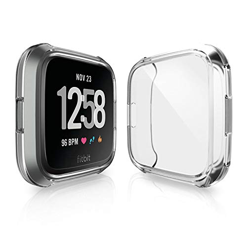 Product Cover TASLAR TPU Soft Full Screen Guard Protector All-Around Protective Case Clear Cover Bumper Accessories Compatible with Fitbit Versa Lite Edition Smart Watch (Clear)