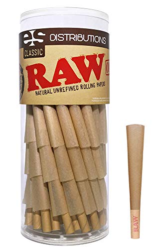 Product Cover RAW Cones Classic 1 1/4 | 64 Pack | Natural Pre Rolled Rolling Paper with Tips & Packing Sticks Included