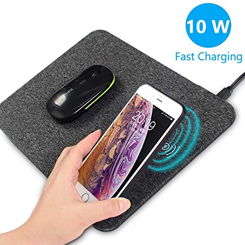 Product Cover AmyZone Fast Wireless Charging Mouse Pad Fabric Qi 10w Certified Case-Friendly Large Wireless Charger Gaming Mouse Mat for iPhone 11 Pro/Xs MAX/XR/XS/X/8 Plus Samsung S10 Note 10 Google Pixel 4/3 XL