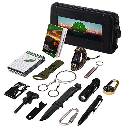Product Cover Oak Dweller Emergency Survival Kit 14 in 1, EDC Survival Gear Tool with Fire Starter, Tactical Pen, Flashlight, for Camping, Hiking, any Outdoor Adventure or Wilderness, Best Gifts for Men Dad (green)