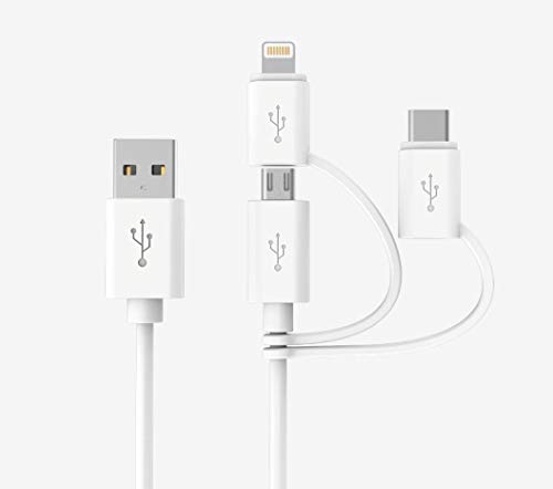 Product Cover Apple MFI Certified 3-in-1 Cable, Lightning/Type C/Micro USB Cable for iPhone, iPad, Huawei, HTC, LG, Samsung Galaxy, Sony Xperia, Android Smartphones, iPad Pro 2018 and More (3 in 1 White(6FT))