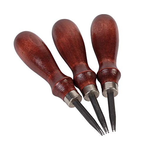 Product Cover WUTA Leather Edge Beveler,High Carbon Steel Edge Skiving,Leather Wood Handle Leather Tools,Leather Craft Keen Edge Cutting Tool for Beveling,0.8mm+1mm+1.2mm(One Kits)