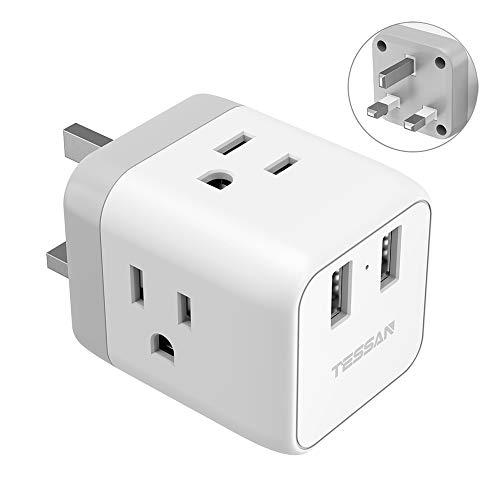 Product Cover UK Ireland Hong Kong Travel Adapter Plug, TESSAN UK Power Adapter with 3 American Outlets and 2 USB Charging Ports, USA to UK British England Scotland Irish Outlet Adaptor-Safe Grounded Type G