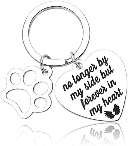Product Cover Pet Memorial Gift Keychain for Dogs Cats Personalized -Loss of Pet Sympathy DIY Crafts Keepsake -No Longer by My Side Forever in My Heart Cat Remembrance Jewelry Keyrings