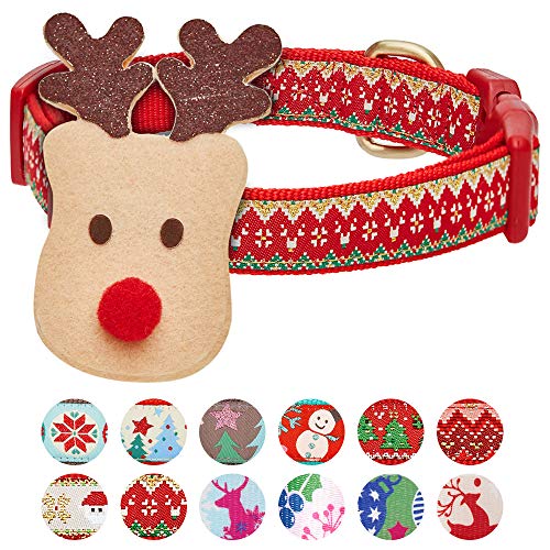 Product Cover Blueberry Pet 2019 4 Patterns Christmas Holiday Adjustable Dog Collar with Reindeer Décor, Large, Neck 18