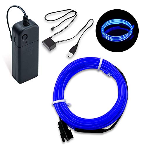 Product Cover SZMAITOU EL Wire Neon Light, Neon Glowing LED Strip Electroluminescent Wire with AA Battery Controller USB Driver for Halloween Christmas Costume Party DIY Decoration Car Decor Holiday - 3m/10ft, Blue