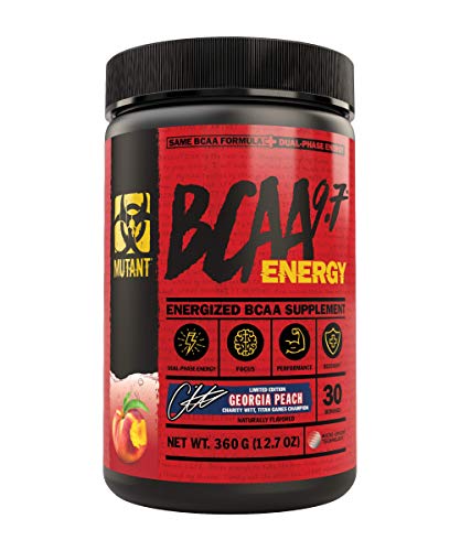 Product Cover Mutant BCAA 9.7 Energy Powder with Branched-Chain Amino Acids, Electrolytes and Dual-Phase Caffeine for Unstoppable Energy with no Crash. Georgia Peach (360 g)