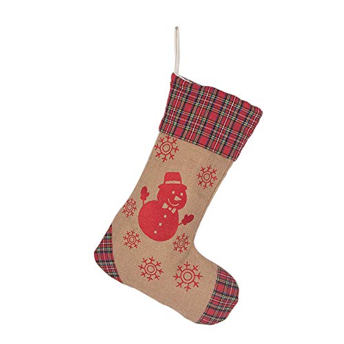 Product Cover Beyond Your Thoughts 2019 Burlap Rustic Christmas Stocking (Extra Large) New Checks Plaids Embroidered Linen Christmas Ornament Family Decorations (18 inch) -SNOWMAN