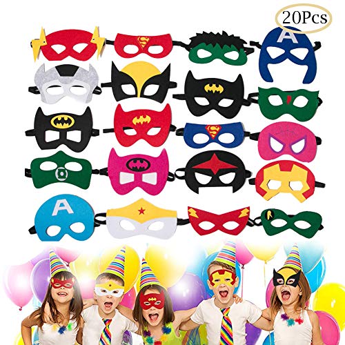 Product Cover Superhero Party Supplies Party Favors Masquerade Cosplay Boys and Girls Super Mask Birthday Gifts Halloween Cosplay Dress Up of ages 3+ (20 Pcs)