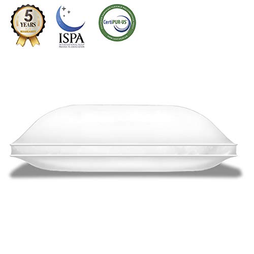 Product Cover Lunvon Queen Adjustable Shredded Gel Memory Foam Home Bed Pillow for Sleeping Luxury Ventilated Washable Cooling Hypoallergenic Cotton Cover Protector CertiPUR-US Certification for Your Health, White