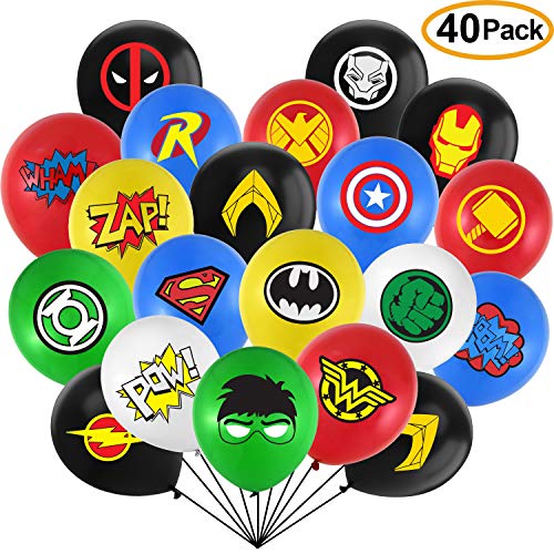 Product Cover Rekcopu Superhero Party Supplies 40 Pack Superhero Balloons 12 Inches Latex Balloons Superhero Party Favors for Kids Birthday Party Decorations