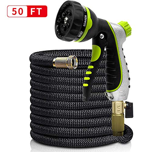Product Cover WROLEM 50ft Garden Hose Upgraded Expandable Flexible Water Hose, Natural Latex Inner Hose, 3/4 Solid Brass Connector, Extra Strength Fabric, 8 Function Spray Included