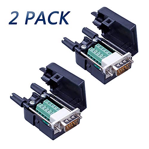 Product Cover Anmbest 2PCS DB9 Solderless RS232 D-SUB Serial to 9-pin Port Terminal Male Adapter Connector Breakout Board with Case Long Bolts Tail Pipe (2PCS Male)