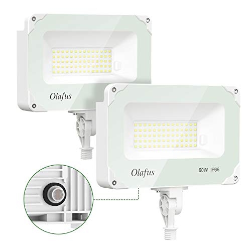 Product Cover Olafus 2 Pack 60W LED Flood Light Outdoor with Knuckle Mount, 6000LM Dusk to Dawn Photocell LED Lighting, IP66 Waterproof Exterior Security Lights, 5000K Daylight White for Yard, Garden, Playground