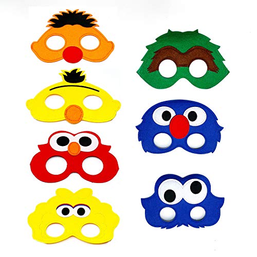 Product Cover 7pcs Sesame Street Cartoon Felt Masks Elmo Boys Girls Birthday Party Favors Supplies Dress-Up Cosplay (Sesame Street)