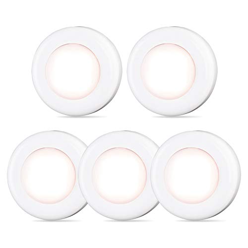 Product Cover Tap Light Push Lights STAR-SPANGLED Mini Night Touch Light LED Puck Lights Portable Under Cabinet Lighting Battery Operated Powered DIY Stick On Lights Closet Counter Vanity Kitchen Warm White 5 Pack