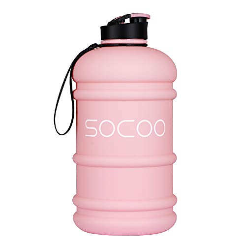Product Cover SOCOO 75oz/2.2L Half Gallon Water Bottle Odorless Sport Water Jug BPA Free Hydro Jug Leak Proof Reusable Plastic Kids Water Bottles for Men Women Fitness Gym Outdoor (2.2L Dishwasher Safe Pink)