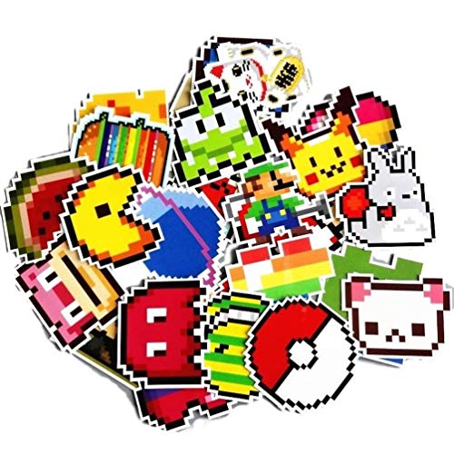 Product Cover Video Game Themed Retro Pixel 25 Piece Sticker Decal Set for Kids Adults - Laptop Motorcycle Skateboard Decals