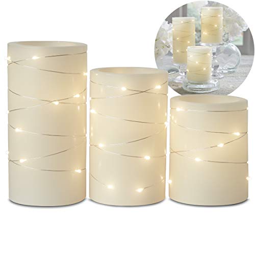 Product Cover Candle Flameless LED with Timer (3x4, 3x5, 3x6) 3pc with Embedded String Lights LED
