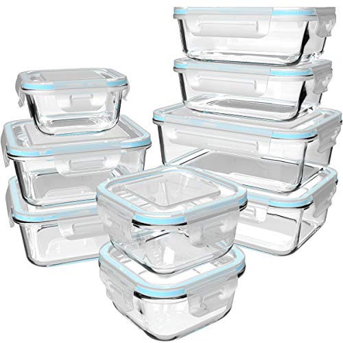 Product Cover 18 Piece Glass Food Storage Containers with Lids, Glass Meal Prep Containers, Glass Containers for Food Storage with Lids, BPA Free & FDA Approved & Leak Proof (9 lids & 9 Containers)