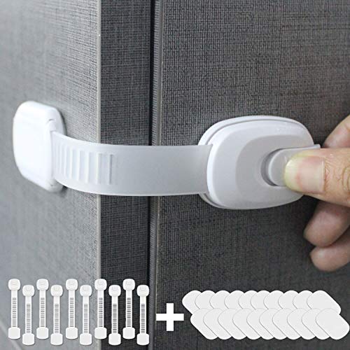 Product Cover Betertek Cabinet Locks Child Safety Refrigerator Lock Drawer Locks Baby Proof Fridge Lock Kids Safety Latches Strap Locks (10 Pack) for Dresser, Toilet Seat, Oven, Dishwasher, with Extra 3M Adhesive