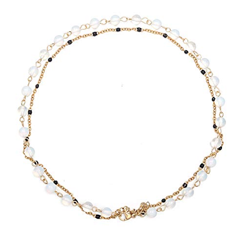 Product Cover Femtindo Gold Chain Choker Necklace with Agate Opal Stone Dainty Black Beaded Collar Necklaces for Women Girls