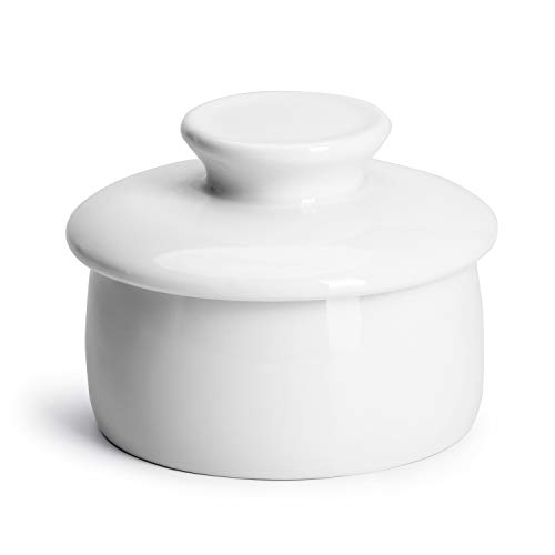 Product Cover Sweese 317.101 Butter Crock Keeper with Water Line, French Butter Dish - Holds Up to 4oz East and West Coast Butter - Perfect Spreadable - Porcelain, White
