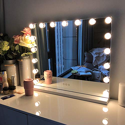 Product Cover FENCHILIN Large Vanity Mirror with Lights, Hollywood Lighted Makeup Mirror with 14 Dimmable LED Bulbs for Dressing Room & Bedroom, Tabletop or Wall-Mounted, Slim Metal Frame Design, White