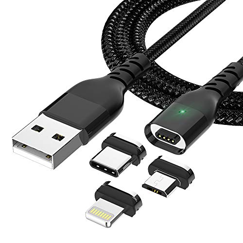 Product Cover Magnetic Phone Charger Cable, Upgrade 3 in 1 Multi Cable Charging and Data Sync 3.3ft Nylon Braided Compatible with Samsung Galaxy S10 S9 S8,XR XS Max X 8 8 Plus,Android Micro Cable,USB Type C Cable