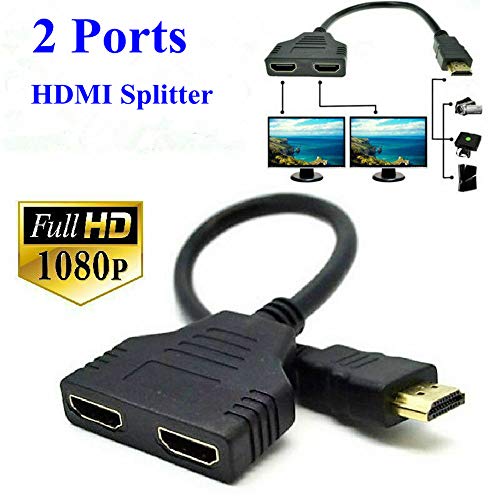 Product Cover Dual HDMI Adapter, HDMI to Dual HDMI Splitter, HDMI Male to Dual HDMI Female 1 to 2 Way Splitter Adapter Cable for HDTV, Splitter 1 x 2, HDMI Male to 2 HDMI Female Splitter (Black)
