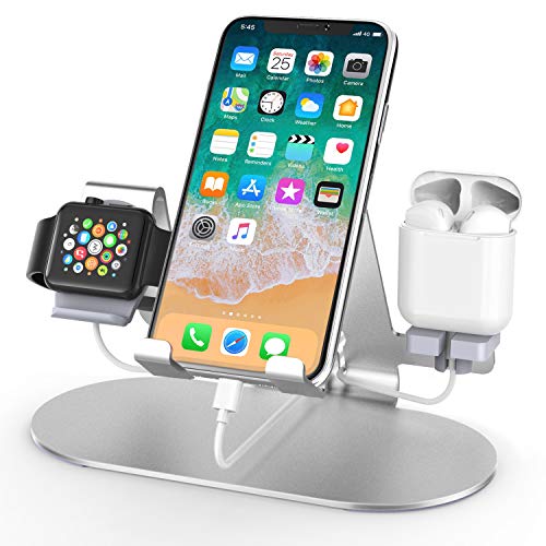 Product Cover 3 in 1 Aluminum Charging Station for Apple Watch Charger Stand Dock for iWatch Series 4/3/2/1,iPad,AirPods and iPhone Xs/X Max/XR/X/8/8Plus/7/7 Plus /6S /6S Plus/
