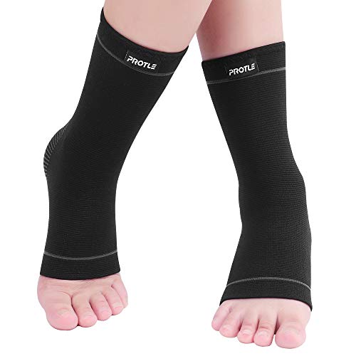 Product Cover Protle Soft Ankle Brace Compression Support Sleeve (Pair) for Injury Recovery, Pain Relief, Joint Pain, Achilles Tendon, Plantar Fasciitis Foot Socks, Reduce Swelling, Arch Support (Black, Large)