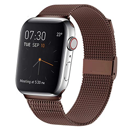 Product Cover MCORS Compatible with Apple Watch Band 44mm 42mm,Stainless Steel Mesh Metal Loop with Adjustable Magnetic Closure Replacement Bands Compatible with Iwatch Series 5 4 3 2 1 Brown(Army)