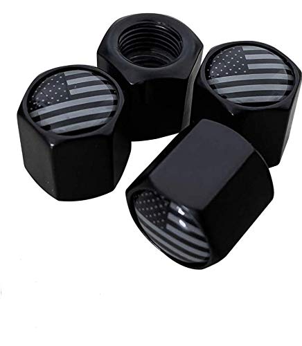 Product Cover American Flag Valve Stem Cap - Black Subdued USA Aluminum with Rubber Ring Tire Wheel Rim Dust Cover fits Cars, Trucks, Bikes, Motorcycles, Bicycles (4 Pack)