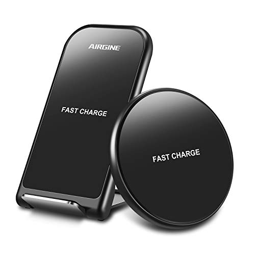 Product Cover AIRGINE Wireless Charger, [2 Pack] 10W QI Fast Wireless Charger Pad Stand, Compatible with iPhone 11/11 Pro/11Pro MAX/XS Max/XR/XS/X/8, Samsung Galaxy S10/S10p/S10E/S9 and More(No AC Adapter)