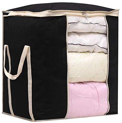 Product Cover MISSLO Jumbo Comforters Storage Bag 120L for Blankets Clothes Sweaters Beddings Organizer with Reinfored Handles, Black