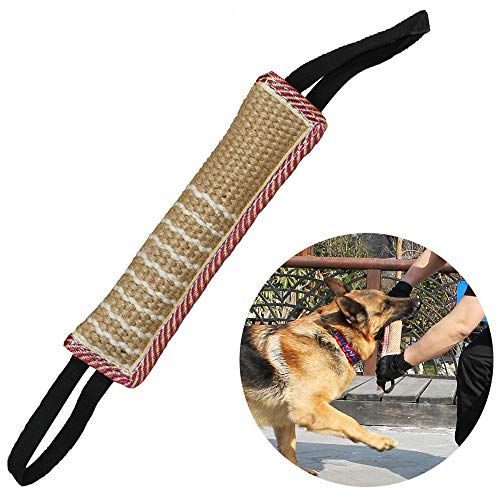 Product Cover Dog Tug Toy Dog Bite Pillow Jute Bite Toy with 2 Handles - Best for Tug of War, Puppy Training Interactive Play - Interactive Toys for Medium to Large Dogs (11.8In)
