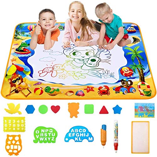 Product Cover Large AquaDoodle Drawing Mat for Kids-Fly Water Painting Writing Doodle Board Toy Color Aqua Magic Mat Bring Magic Pens Educational Travel Toys Gift for Boys Girls Toddlers Age 3 4 5 6 (White, Large)