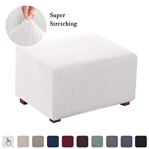 Product Cover Ottoman Slipcovers Stretch Storage Ottoman Covers Foot Rest Sofa Slipcovers Furniture Protector Covers (Ivory, Normal Size)