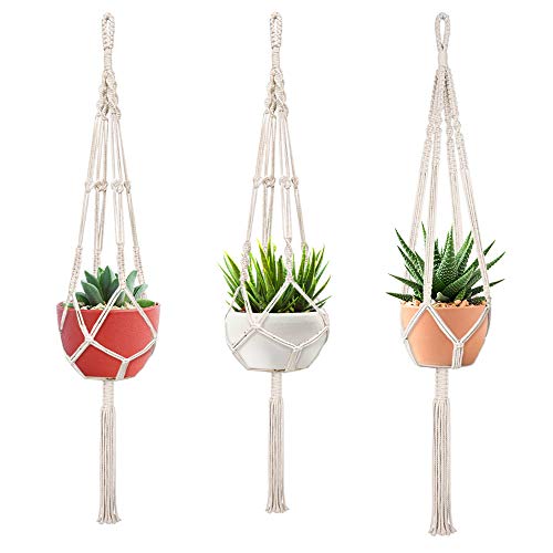 Product Cover Macrame Plant Hangers, FIREOR 3 Pack Plant Hanger Indoor Outdoor Hanging Planters Flower Pot Holder Basket - 4mm Cotton Rope, 41 Inch