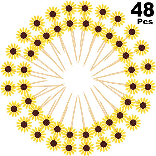 Product Cover 48 Pieces Sunflower Cupcake Toppers Party Sunflower Cupcake Picks Party Sunflower Decoration for Baby Shower Decor, Kids Birthday Decorations