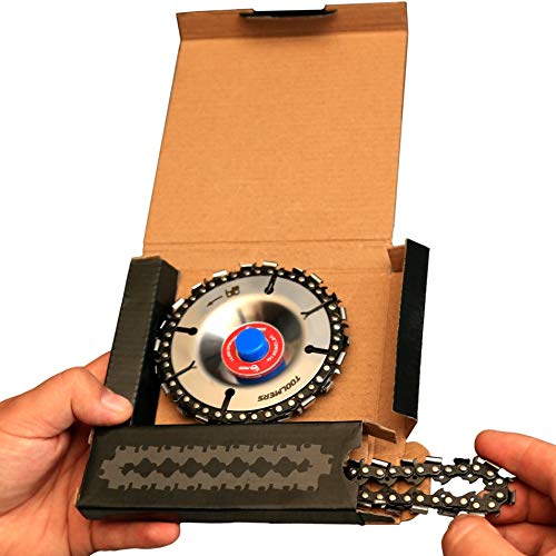 Product Cover Grinder Wood Carving Chain Disc - Chainsaw Wheel with Extra Chain in Set, Anti-Kickback Double Saw Teeth Shaper, Cutting, Shaping Chain Blade, 4 Inch 22 Teeth 5/8