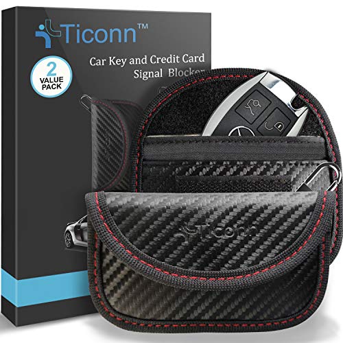 Product Cover Mini Faraday Bag for Key Fob (2 Pack), TICONN Faraday Cage Car Key Protector - RFID Signal Blocking, Anti-Theft Pouch, Anti-Hacking Case Blocker (Carbon Fiber Texture)
