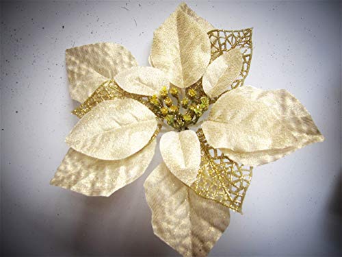 Product Cover VPT 12pcs Artificial Christmas Flowers Gold Glitter Poinsettia Christmas Tree Ornaments Dia. 8.6 Inch