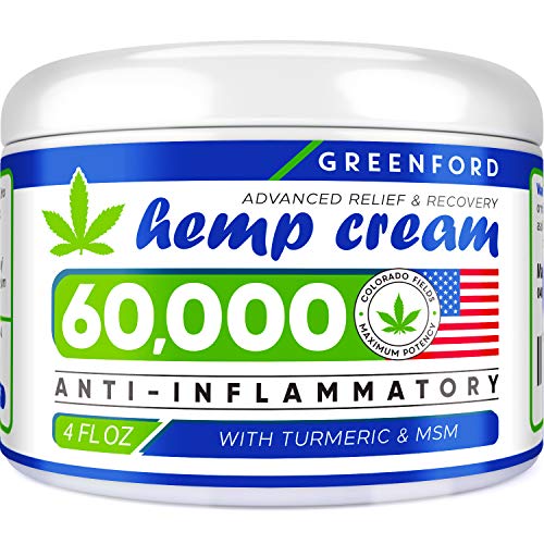 Product Cover Hemp Cream for Pain Relief - 60,000 MG American Hemp Extract - Natural Treatment with Emu Oil, Arnica, MSM & Menthol for Muscle, Joint, Sciatica & Back Pain - Made in USA - Omega 3-6-9 Infused