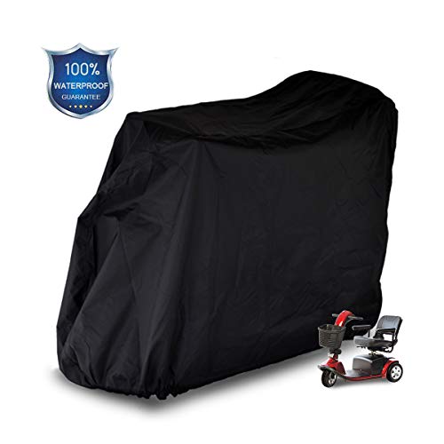 Product Cover Mobility Scooter Storage Cover, 300D Oxford Fabric Scooter Weather Cover with 2 Buckles - Heavy Duty, Weatherproof, Durable with Free Storage Bag By Valchoose (Black)